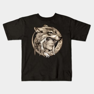Wolf & Swallow - Art Nouveau Medallion [SEPIA] Kids T-Shirt